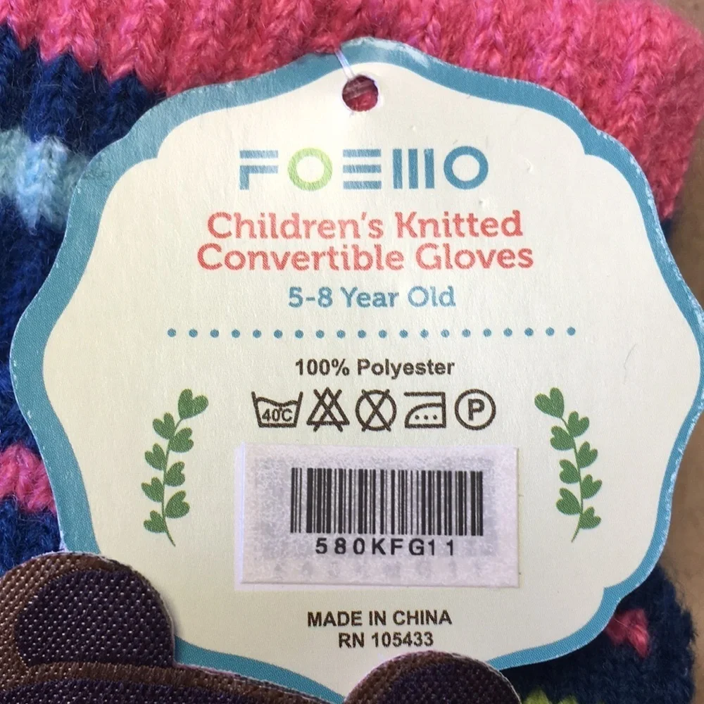Foemo Toddler Knitted Fingerless Gloves-Blue/Pink: Size 5-8yrs